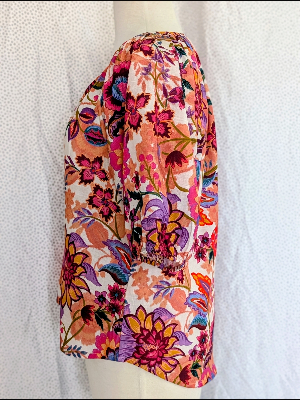 Liverpool Peach Floral Button-Front Top with Pink and Purple Accents - Picture 3 of 5